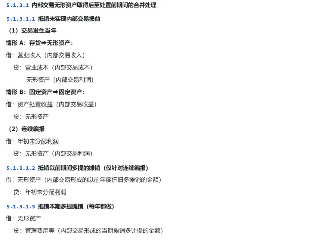 内部交易无形资产取得后至处置前期间的合并处理